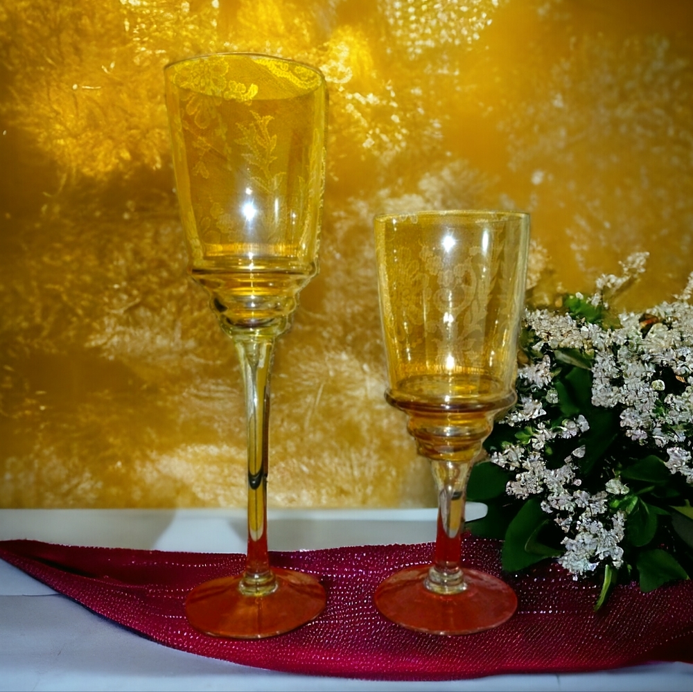 2 Vtg Crystal Wine/Lemonade/Drink Goblets/Glasses Wedding New Year's Festival